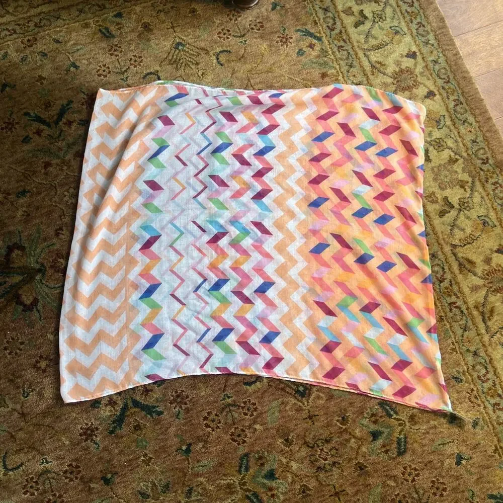 Colorful Infinity Scarf Chevron Print Semi Sheer Orange Pink White Bold Boho